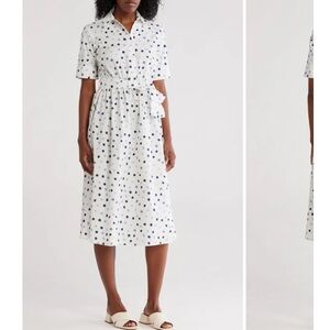 NEW Collared Polka Dot Tie Waist Midi Dress Size 8